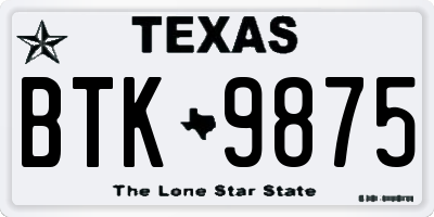 TX license plate BTK9875