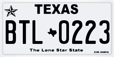 TX license plate BTL0223