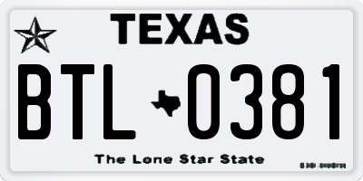 TX license plate BTL0381