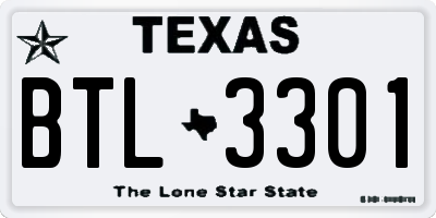 TX license plate BTL3301