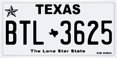 TX license plate BTL3625
