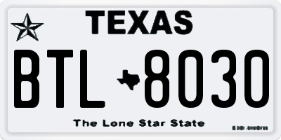 TX license plate BTL8030