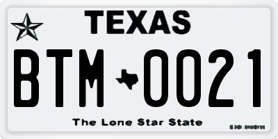 TX license plate BTM0021