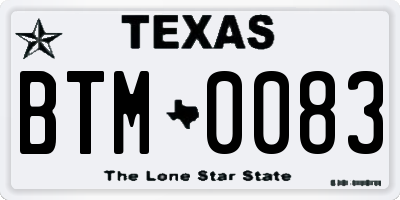 TX license plate BTM0083