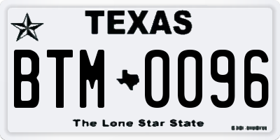 TX license plate BTM0096