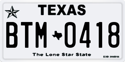 TX license plate BTM0418