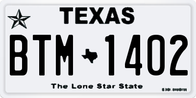 TX license plate BTM1402