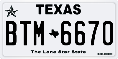 TX license plate BTM6670