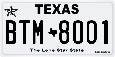 TX license plate BTM8001