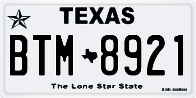 TX license plate BTM8921