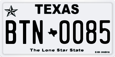 TX license plate BTN0085