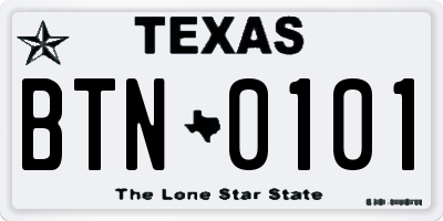 TX license plate BTN0101