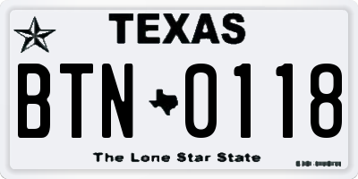 TX license plate BTN0118