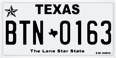 TX license plate BTN0163
