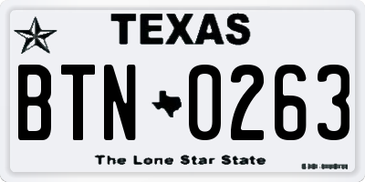 TX license plate BTN0263