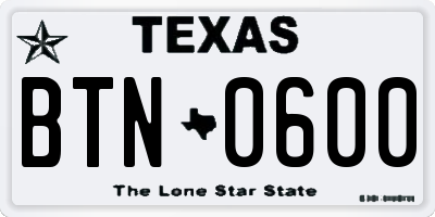 TX license plate BTN0600