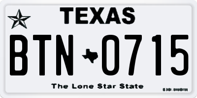 TX license plate BTN0715