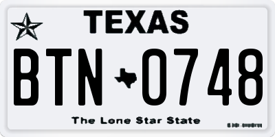 TX license plate BTN0748