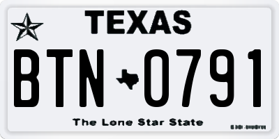 TX license plate BTN0791