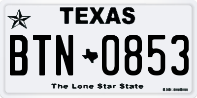 TX license plate BTN0853