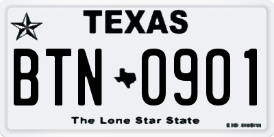 TX license plate BTN0901