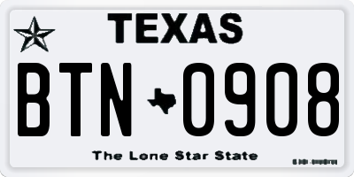 TX license plate BTN0908