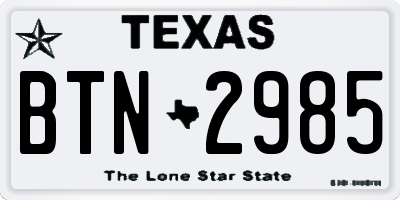 TX license plate BTN2985