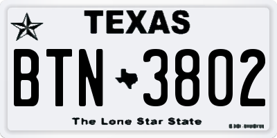 TX license plate BTN3802