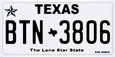 TX license plate BTN3806