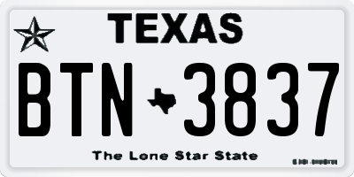 TX license plate BTN3837