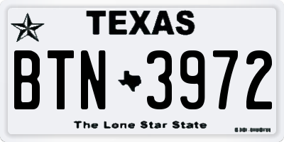 TX license plate BTN3972