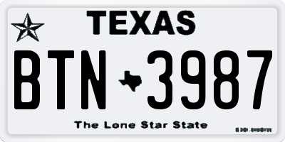 TX license plate BTN3987