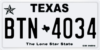 TX license plate BTN4034