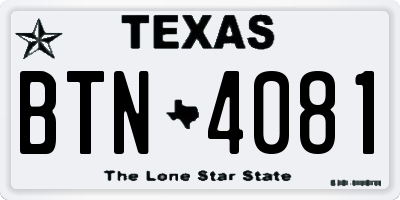TX license plate BTN4081