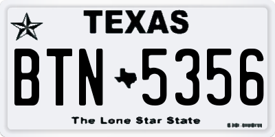 TX license plate BTN5356