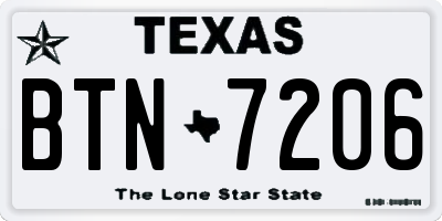 TX license plate BTN7206