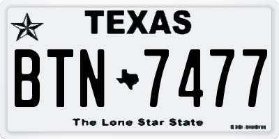 TX license plate BTN7477