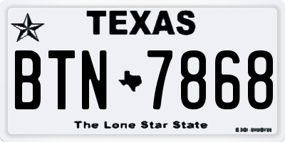 TX license plate BTN7868