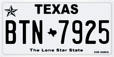 TX license plate BTN7925