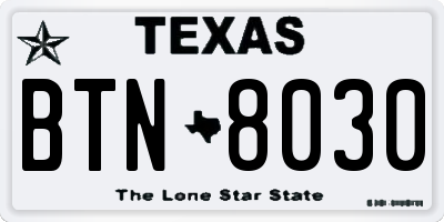 TX license plate BTN8030