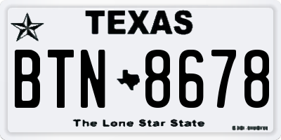 TX license plate BTN8678