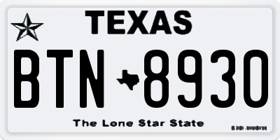 TX license plate BTN8930