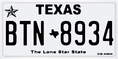 TX license plate BTN8934