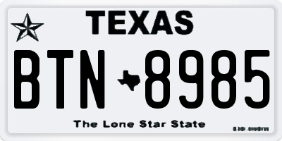 TX license plate BTN8985