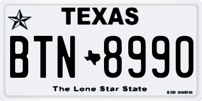 TX license plate BTN8990