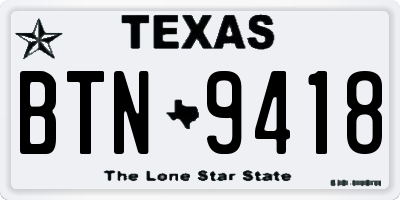 TX license plate BTN9418