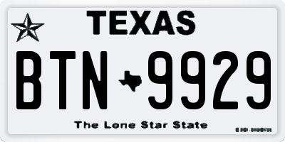 TX license plate BTN9929