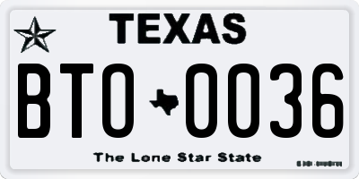 TX license plate BTO0036