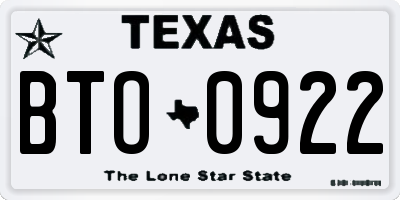 TX license plate BTO0922