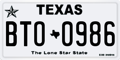 TX license plate BTO0986